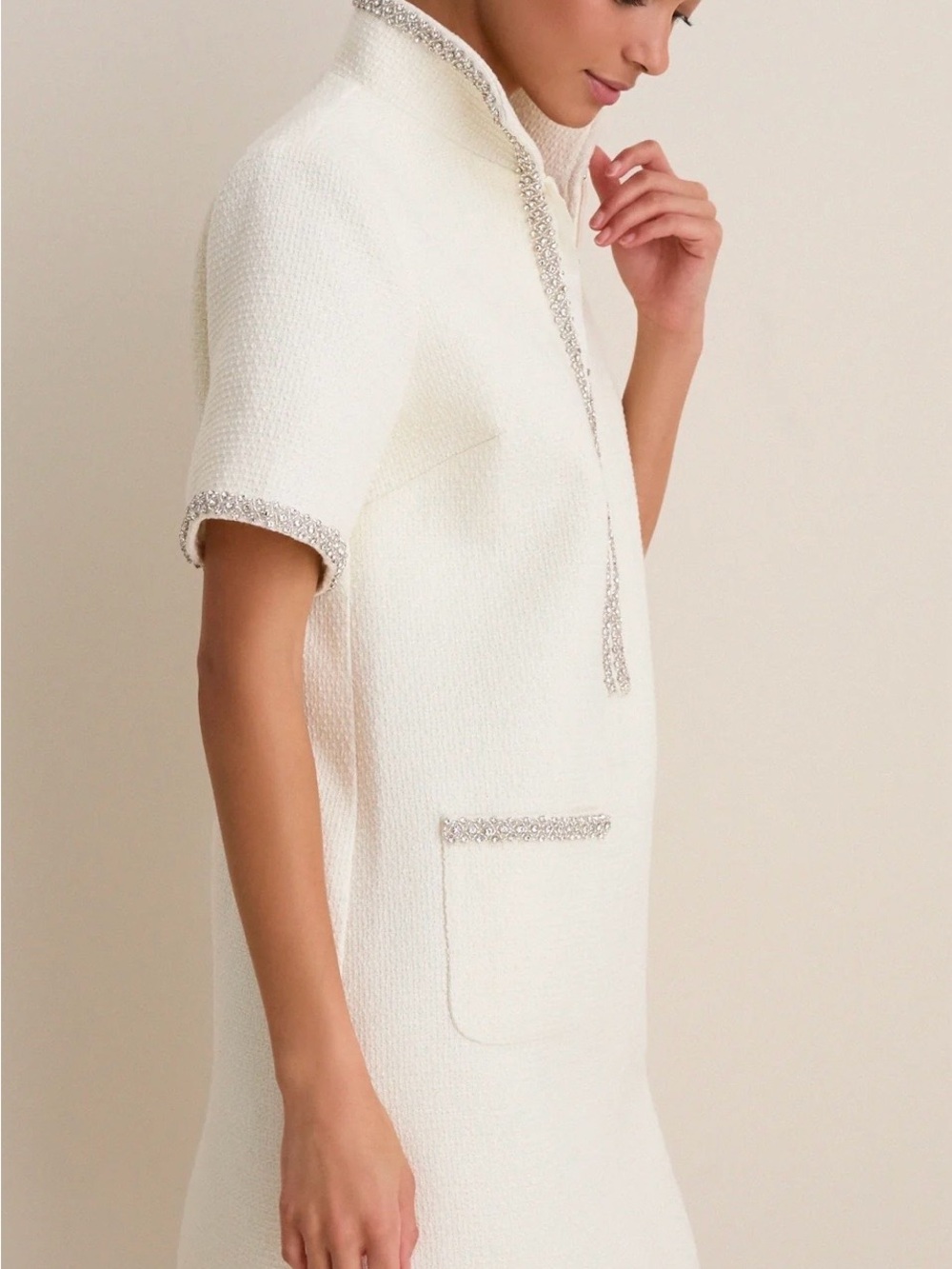 Pomander Place\ Tuckernuck Pearl White Tweed Embellished Ophelia Dress - Picture 3 of 10